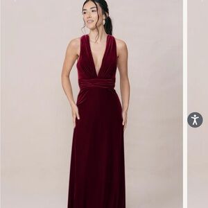 Revelry Burgundy Velvet Bridesmaid Gown